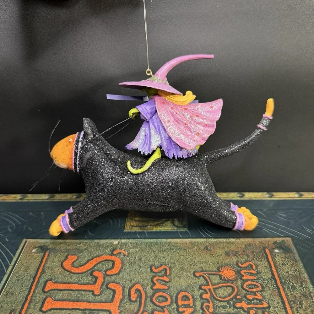 DEPT 56 Krinkles Halloween Flying Witch On Midnight Cat Patience Brewster
